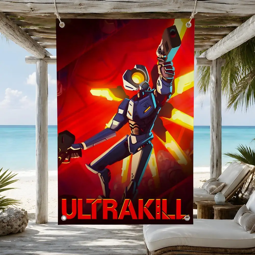 Game Retro Shooter ULTRAKILL Flags Indoor Outdoor Decorative Flag Banner for Wall Garden Yard Porch Patio Home Party Decor