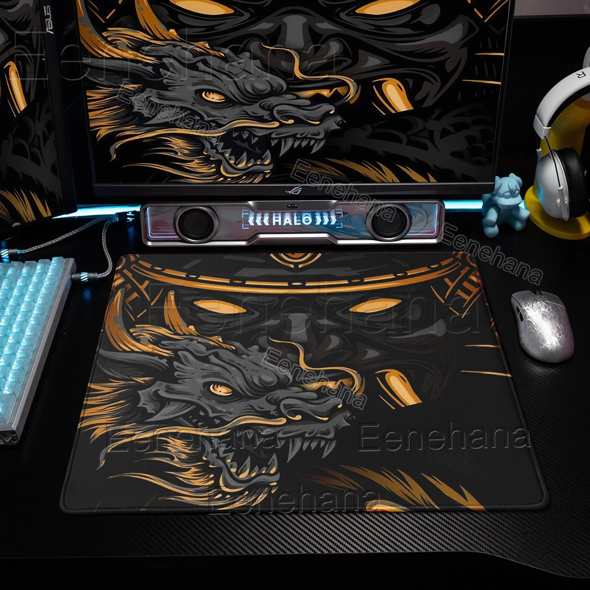 般若侍マスクゴーストマウスパッドドラゴンブラックデスクマットオフィスpc拡張パッドゲーマーキャビネットアクセサリー防水マウスマット