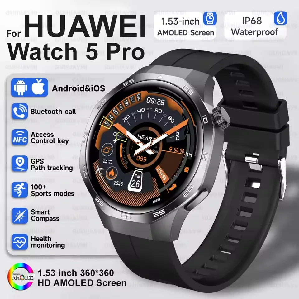 2025 Guhuavm Watch GT5Pro Smart Watch Men HD AMOLED Screen GPS Tracker Bluetooth Call Health Waterproof Smartwatches Heart Rate