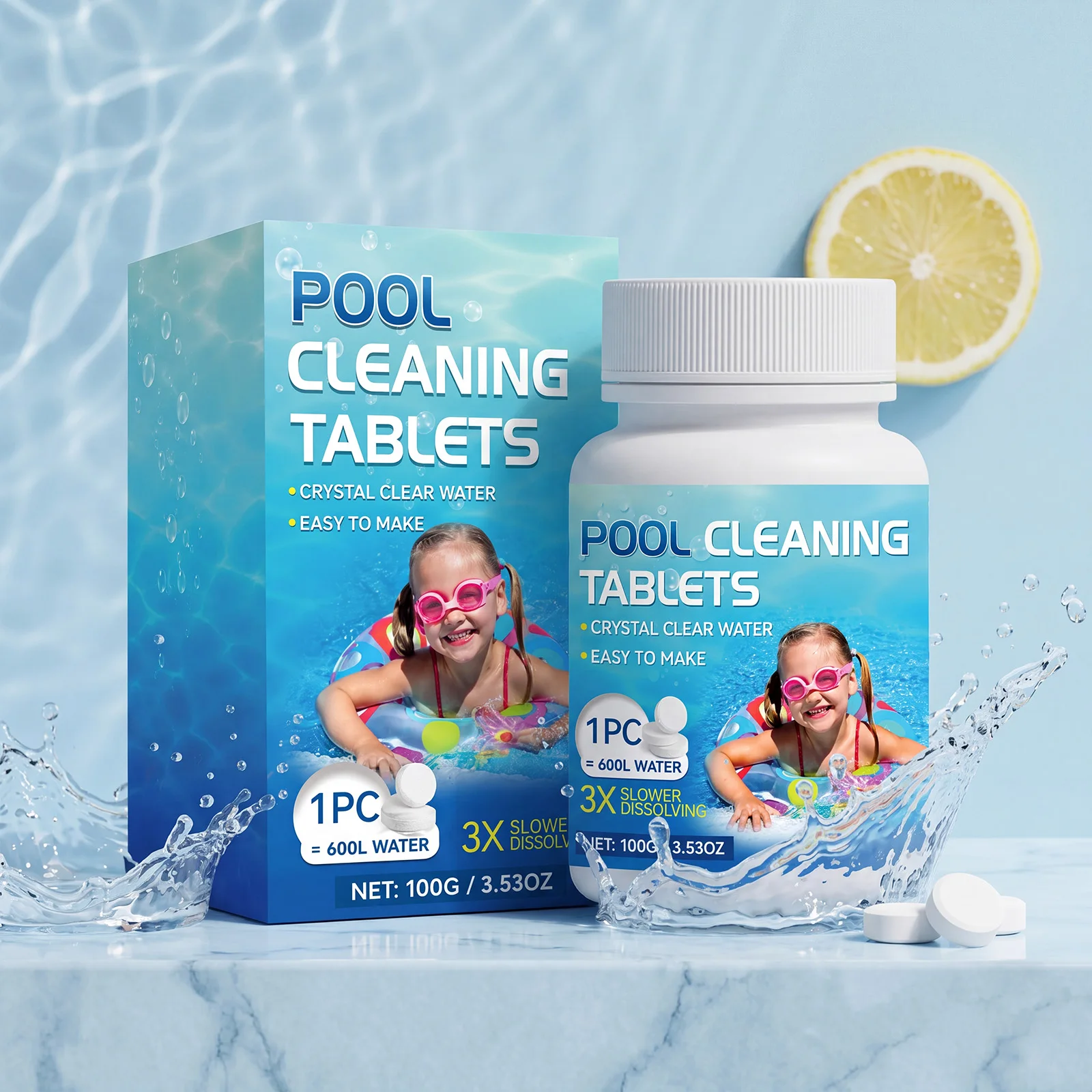 Pool Cleaning Tablets, Slow Dissolving Purifier for Pool & Hot Tub, Reduce Scale, Stains & Odors, Keep Water Crystal Clear