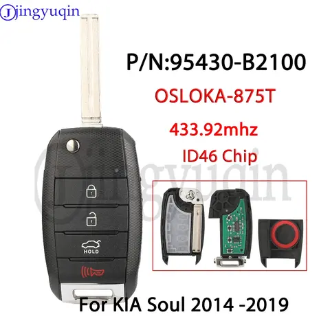 Jingyuqin 433MHz ID46 OSLOKA-875T (PS) B2100 95430-B2100 기아 소울 2014 2015 2016 2017 2018 2019 원격 자동차 키 Fob 제어