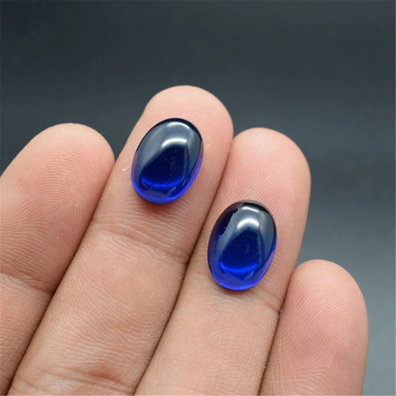 Sapphire Oval Cabochon Smooth Polished Surface Egg Shape Synthetic Spinel 113# Flat Back Multiple Sizes to Choose