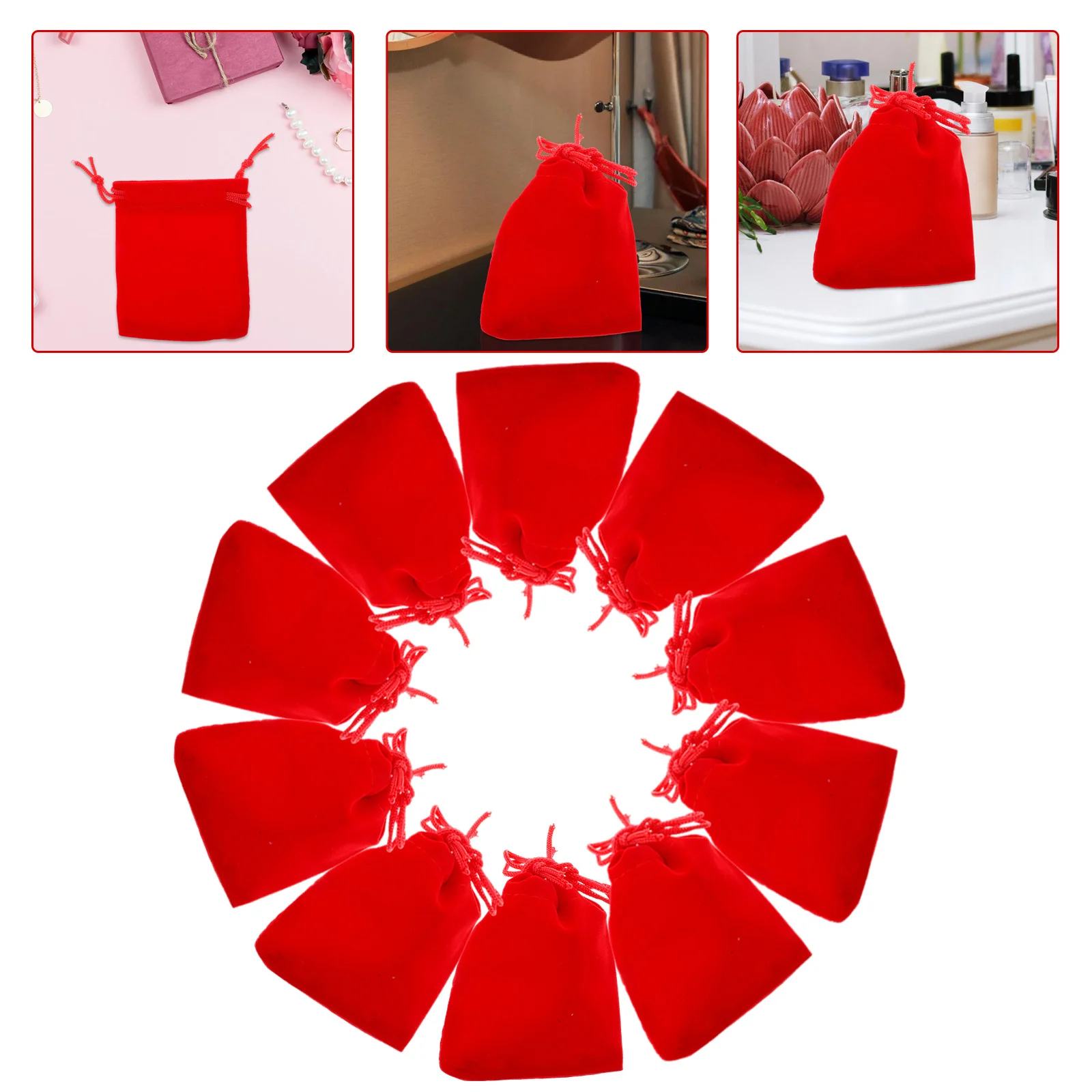 

50Pcs Drawstring Jewelry Bags Flannel Pouches for Storage Protection Gift Packaging Small Accessories Travel Muslin Bag