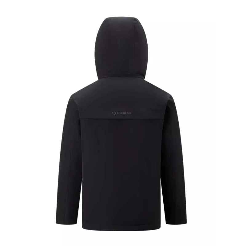 Chericom Men's Winter Detachable Hood Down Jacket with Stand Collar Print Design Slanted Pockets Velcro Cuffs Workwear Y298616Y