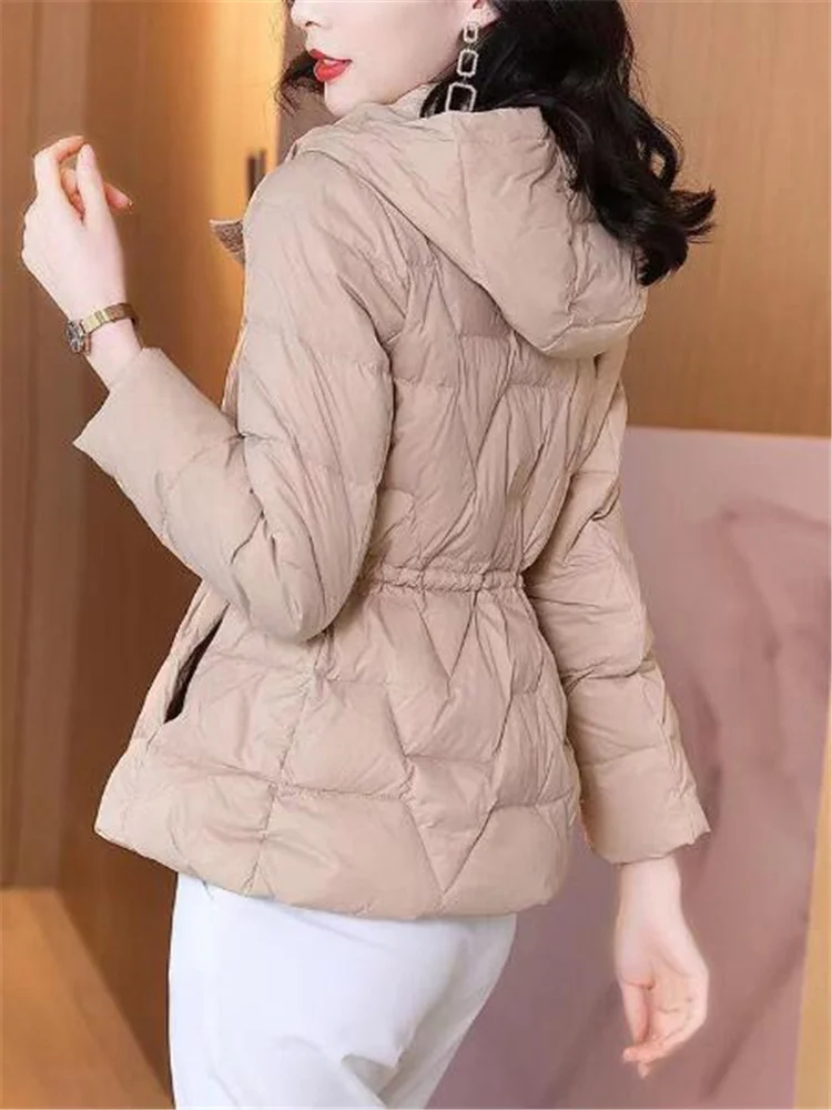 2023 New Winter Jackets Women Parkas Hooded Short Coat Female Parka Warm Waist Jacket Korean Loose Lace up Cotton Padded Outwear