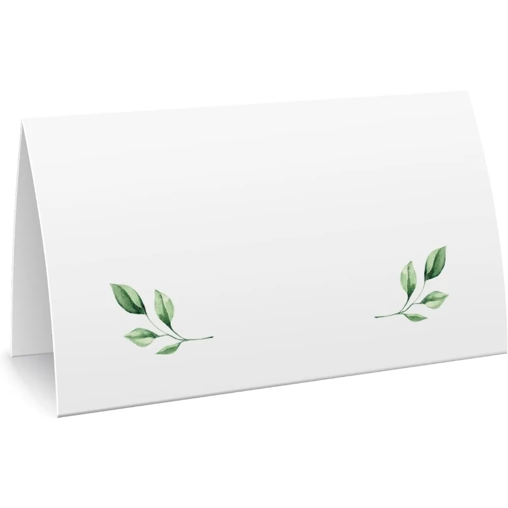 

50 Pack Tent Greenery Table Place Cards, Greenery Place Cards for Weddings, Holidays, Dinner Parties, Birthdays, Buffets and Cat