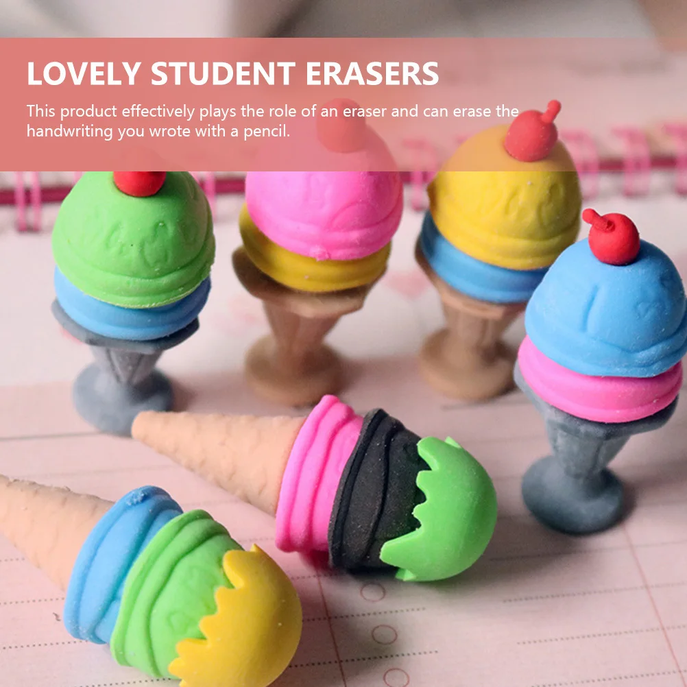 

30Pcs Ice Cream Pencil Erasers Cartoon Kids Cute Erasers School Supplies Lovely Student Gift Students Stationery