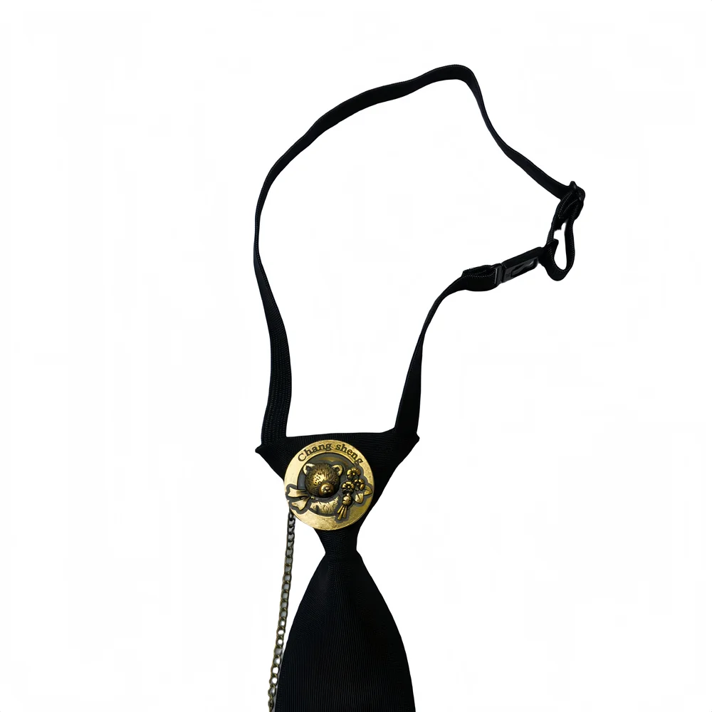 ربطة عنق Love Butterfly سوداء كسولة مصنوعة يدويًا بسحاب داكن Y2K ربطة عنق بوليستر عصرية رائعة مع سلسلة