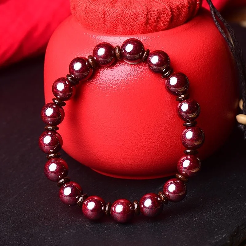 Natural Cinnabar Bracelet Stone Natural Life Year Raw Stone Polished Female Bracelet Male Raw Ore Cinnabar Red Bracelet