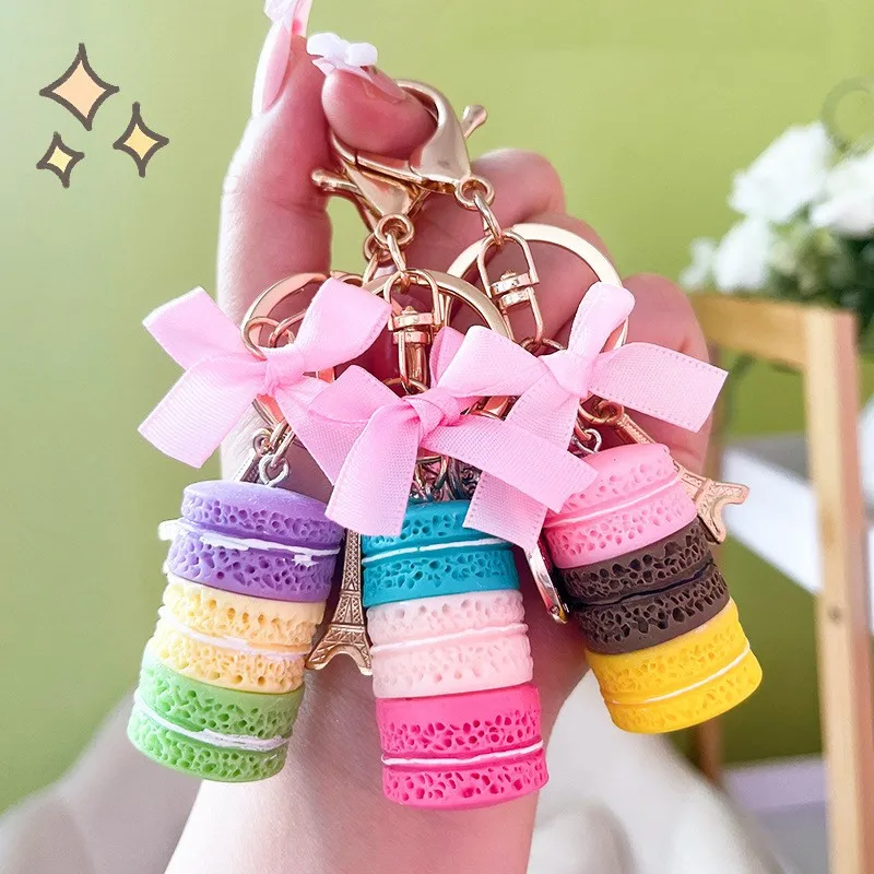 France Paris Cute Macaroon Effiel Tower Macarons Keychain Colorful Keyring Bag Pendant Car Charm Key Holder