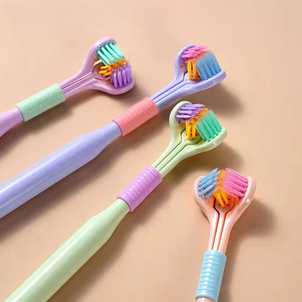 4pcs Household 3-Sided Toothbrush with Bristles Soft Comfortable Deep Cleaning Toothbrush for Adults Kids Boys Girls daily Gifts