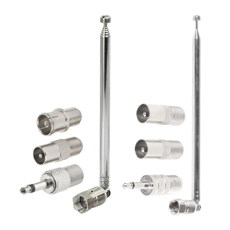 F Type Telescopic Antenna 180 Degree Bendable for w/ 3 Adapters Telescopic Antenna No Rust Anti-noise Anti-interference