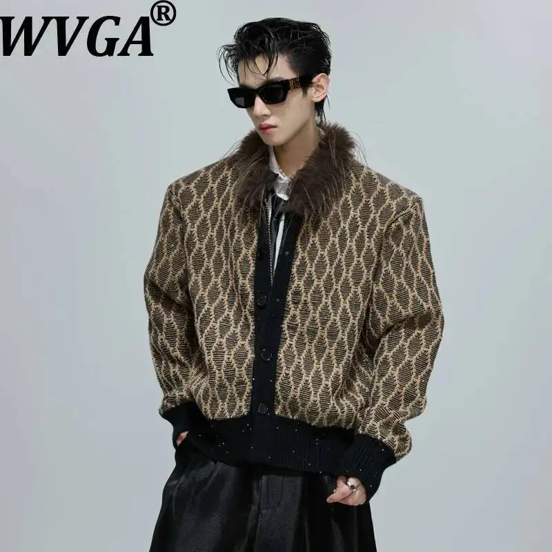 

WVGA Spring Autumn New Man Tide Turn-Down Collar Long Lseeved Jackets Niche Chic Casual Sequin Sweater Cardigan Coats Ins W12752