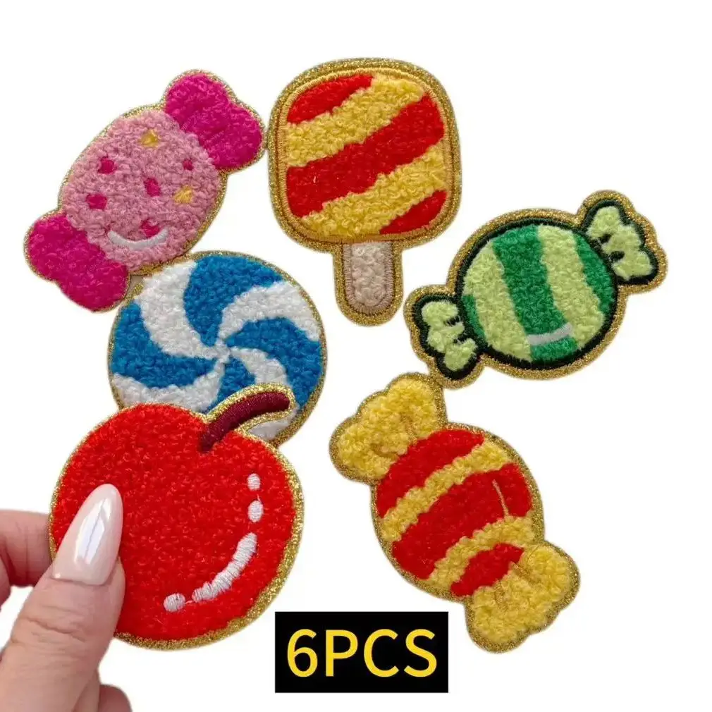 

6PCS Cute Y2K Candy Iron-On Patches – Bright Lollipop, Apple & Gummy Embroidered Appliqués for Clothes, Bags, Wallets, Slippers