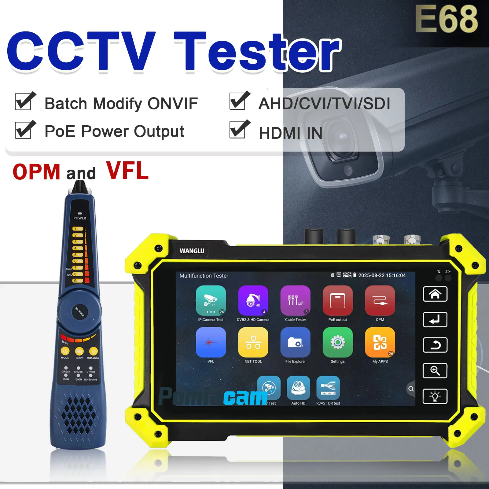 IP Camera Tester 4K H.265 E68/E67 8MP AHD TVI CVI SDI Analog IP Camera Monitor Tester Auto HD CCTV Camera Tester WiFi Analyzer