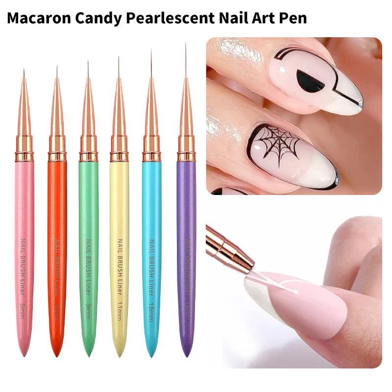 5/7/9/11/15/18mm Nail Liner Brush Set Drawing Lines Stripe Painting Flower Pen Nail Art Manicure Metal Handle