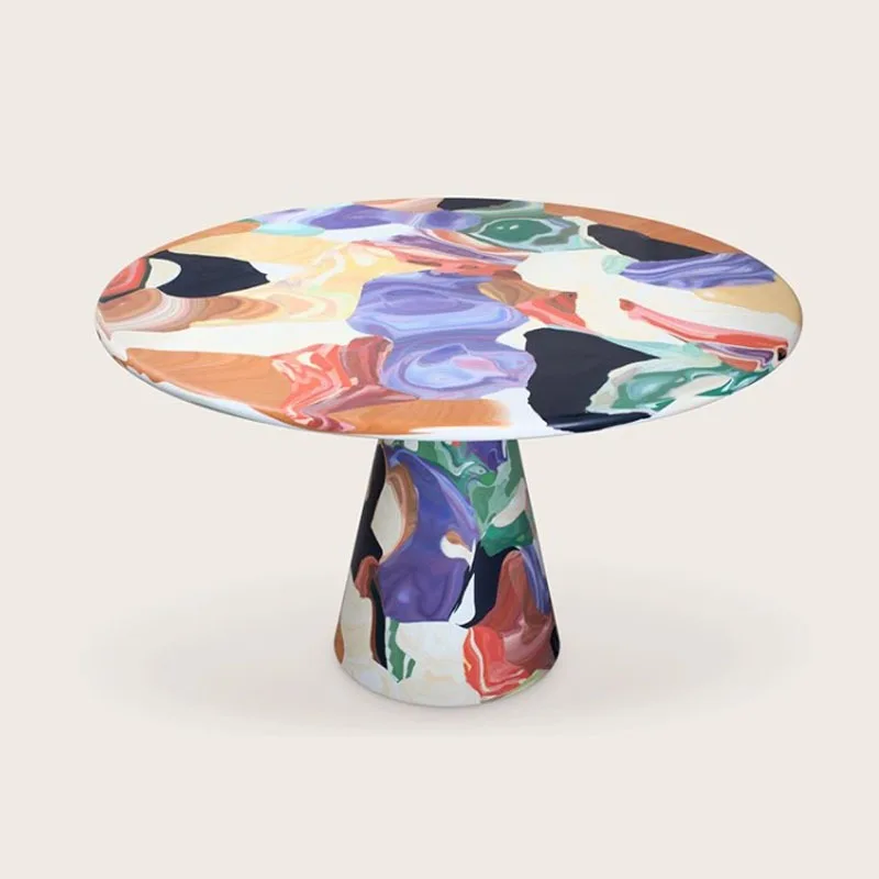 

Creative oil painting dining table coffee table FRP light luxury painted round coffee table