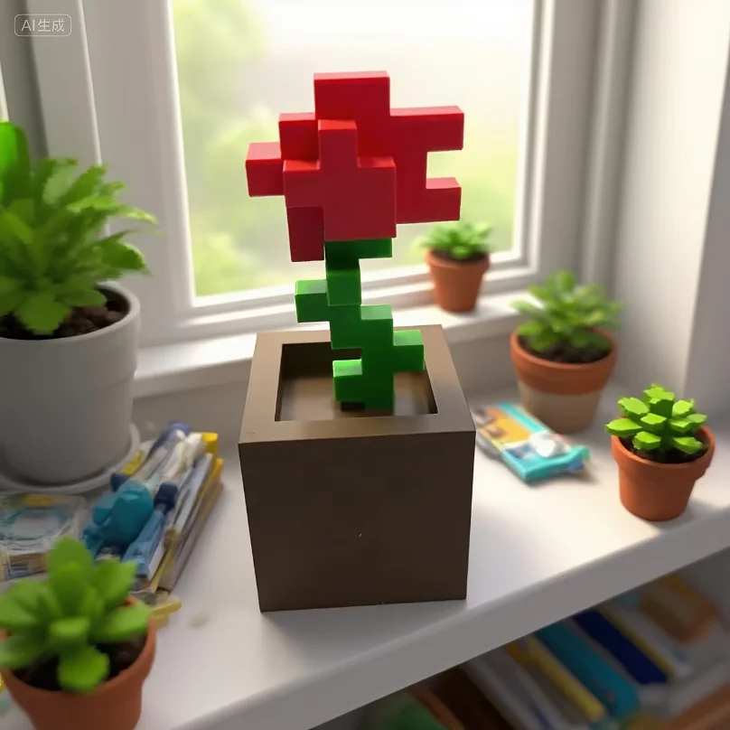 1 Stück Pixel-Rosenblumen-Orna – Desk Setup Plants Bewertung und Preis