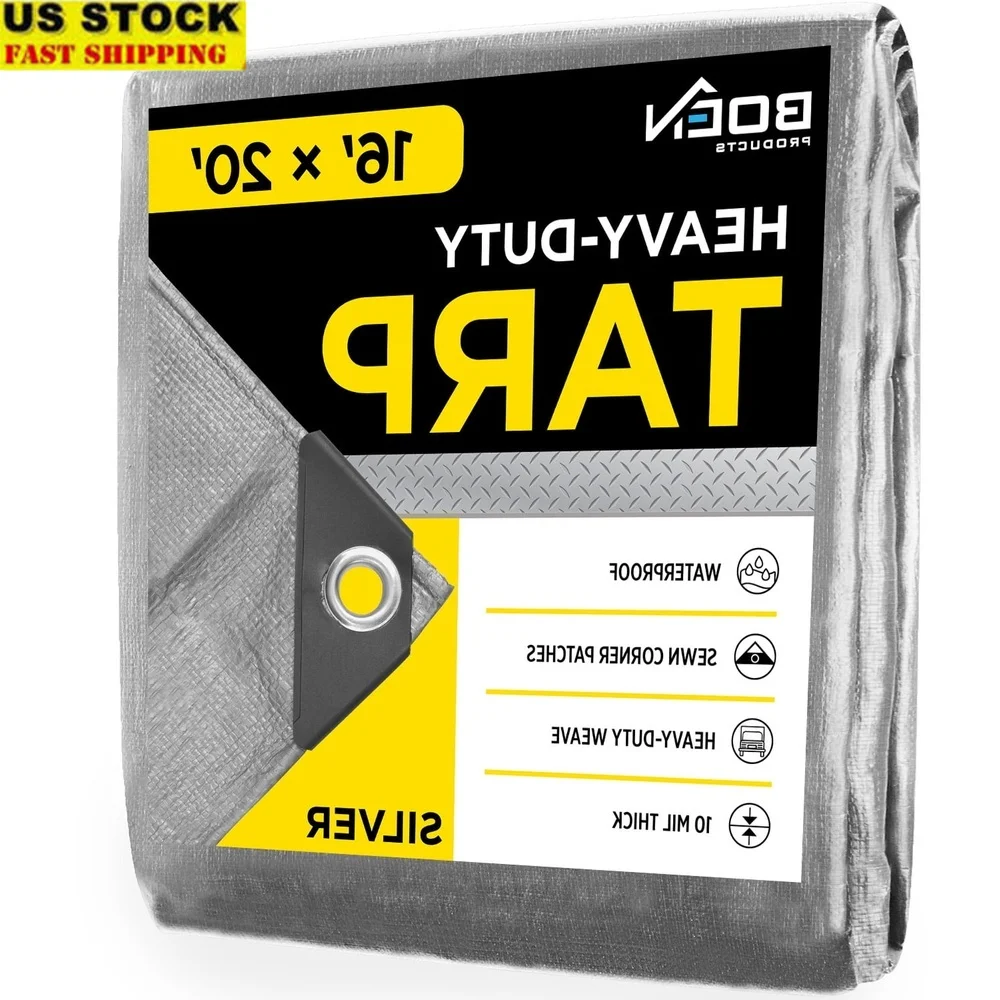 

Сверхмощный серебристо-черный брезент 16x20, водостойкий строительный чехол с УФ-обработанным УФ-излучением, защита от атмосферных воздействий, мусорный экран