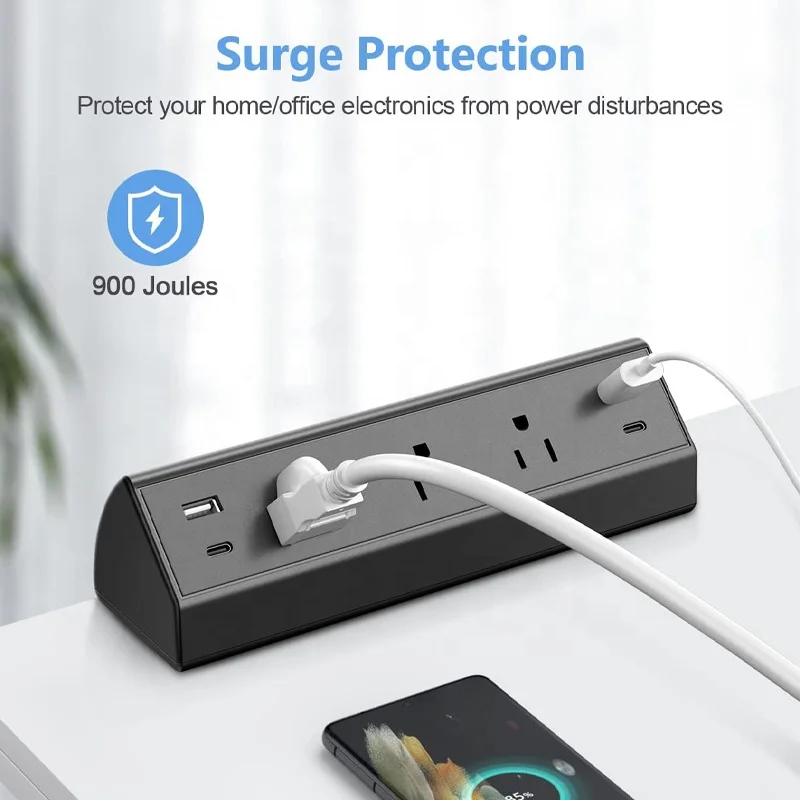 3 منافذ 40 واط مجموع محطة شحن سريعة 2 PD 20 واط USB C منافذ مكتب المشبك قطاع الطاقة مكتب حافة جبل عرام حامي للمنزل