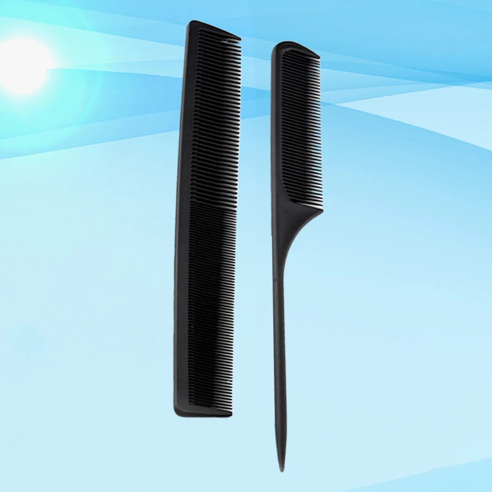 

2Pcs Hair Salon Comb Premium Plastic Smooth Teeth Comfortable Grip Daily Barber Use Black Hair Comb