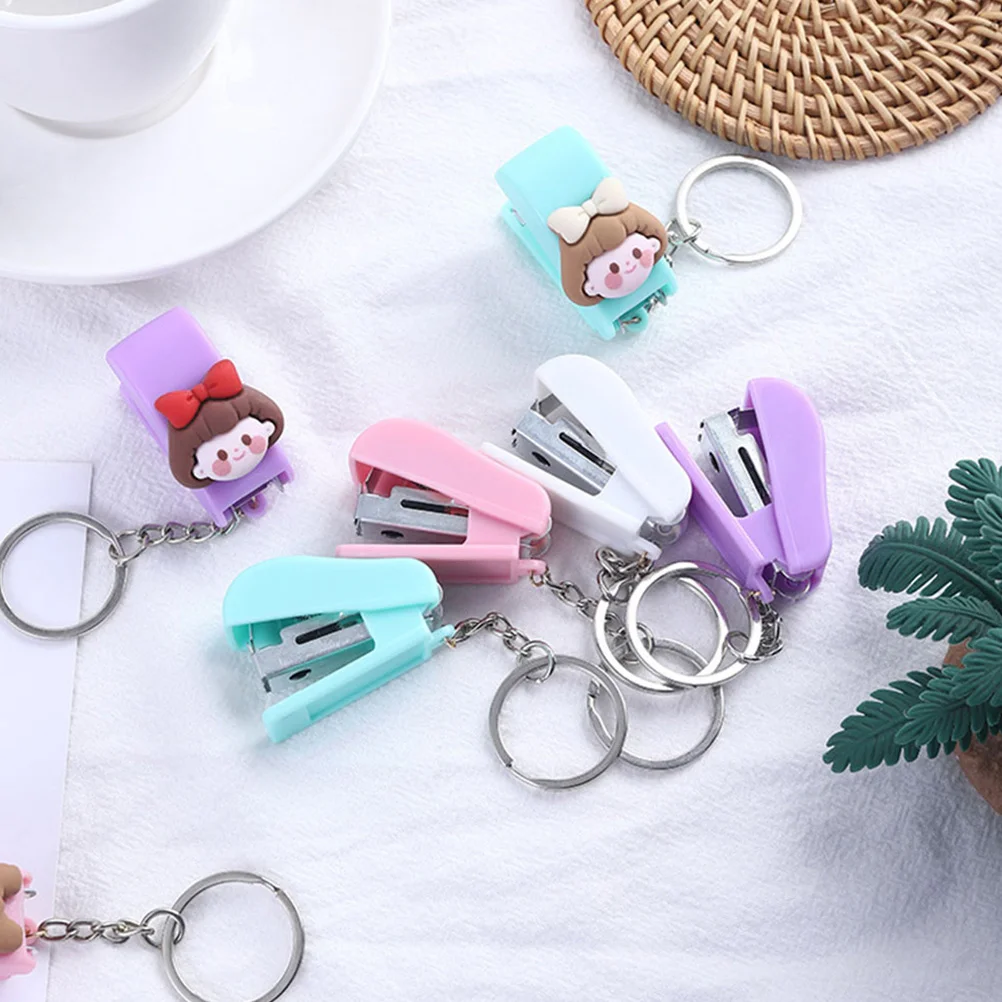 Mini Stapler Keychain Office Supplies Portable Key Small Colorful Exquisite Stapler Pendant Lasting High Durability