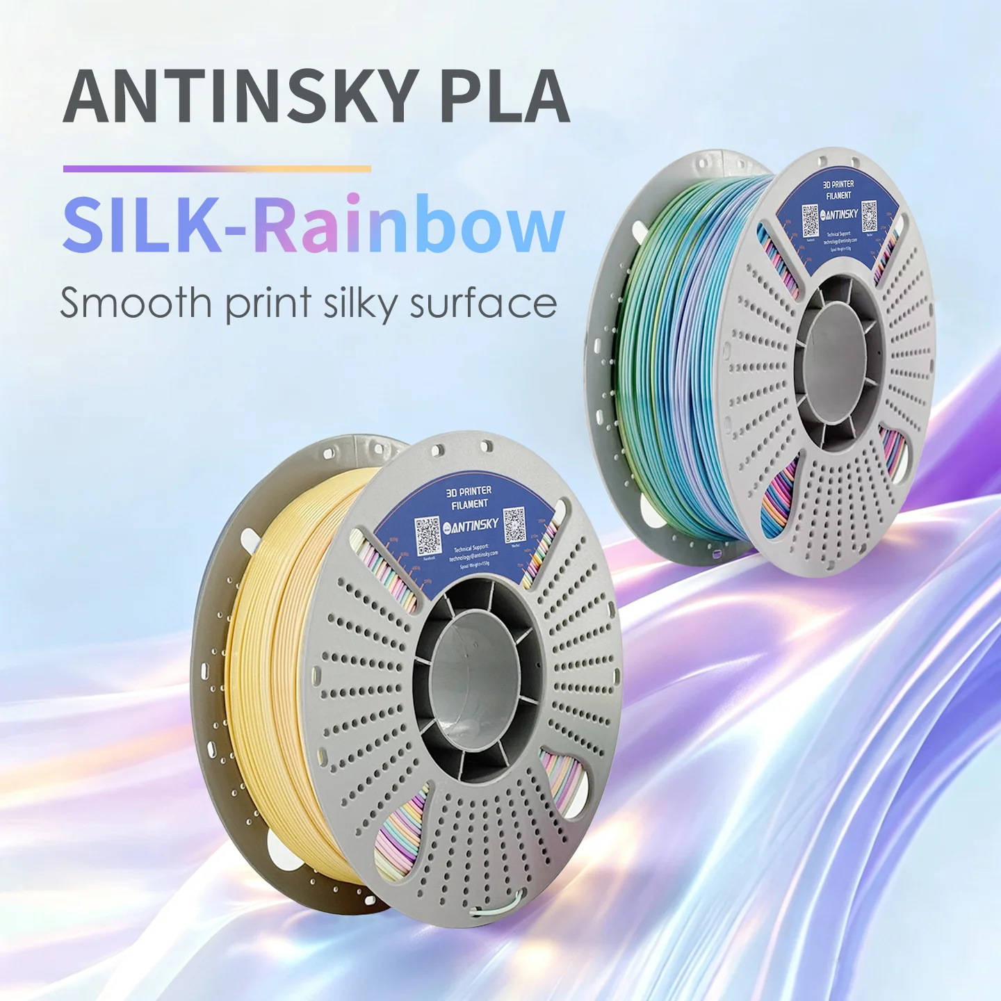 Antinsky PLA‑Silk‑Rainbow Rainbow Silk PLA Filament 1.75mm 1KG, Multi‑Color Iridescent Gradient Glossy Silky Surface