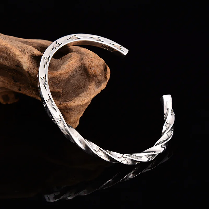 S925 Sterling Silver Twisted Bracelet Half Braided Twist Women'S Jewelry