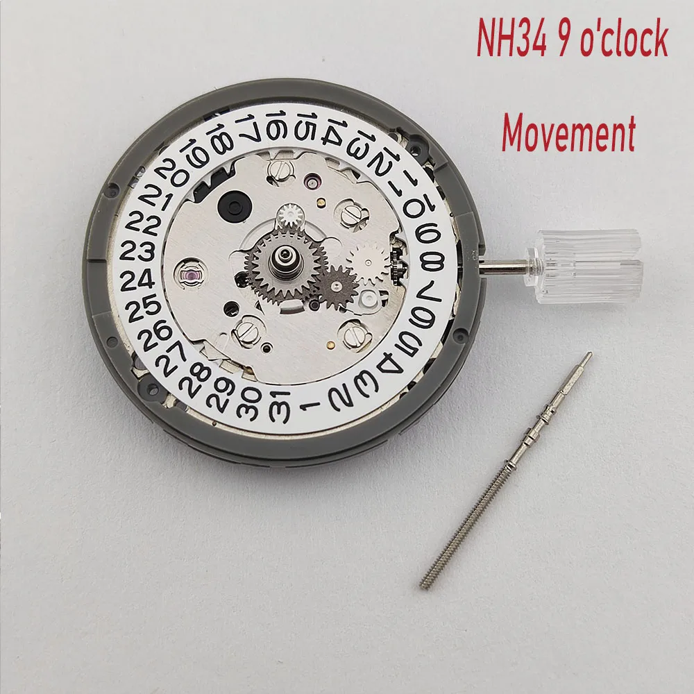 

NH34/NH34A Movement Japan Original Mechanical Movement High Accuracy White 9 o'clock Date Automatic Watch Movt Replace parts