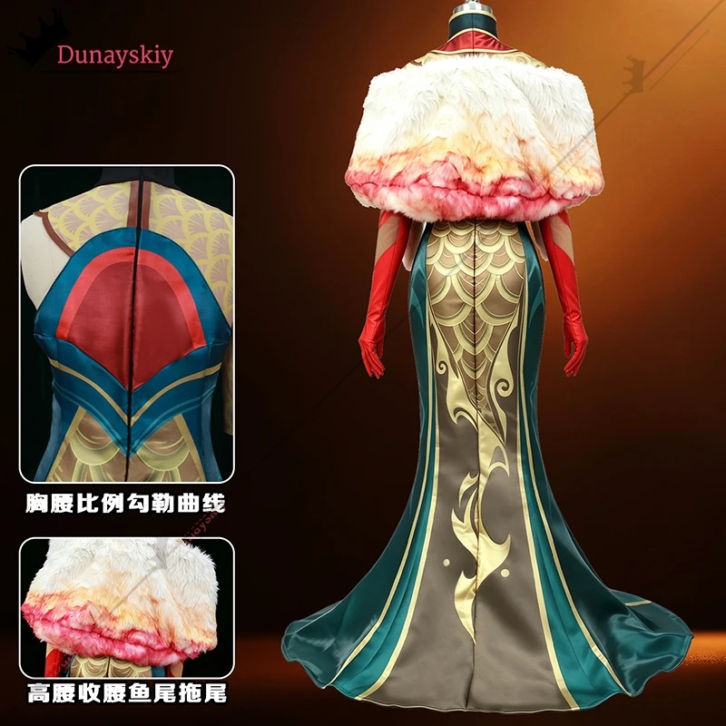 LOL Lissandra Noble Birth Skin Cosplay Costume The Ice Witch Golden Qipao Wig Accessories Fullset Halloween Carnival Dress Up view 3