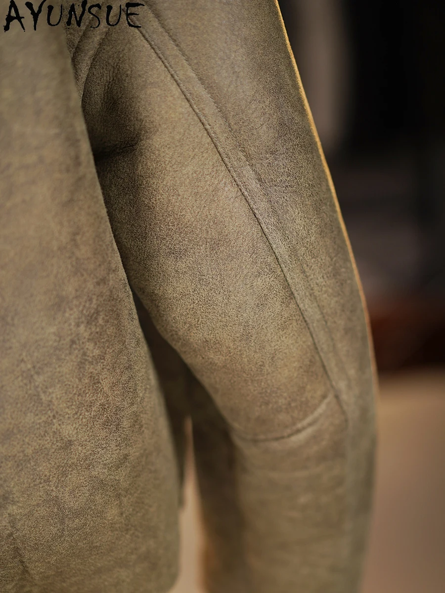 AYUNSUE 고급 천연 모피 코트 남성 겨울 따뜻한 진짜 양가죽 재킷 남성 패션 2025 모터사이클 리얼 퍼 코트