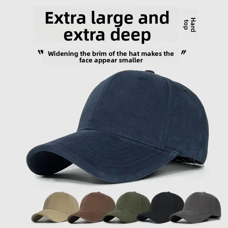 Unisex Autumn Winter Large Size Structured Cap Wide Brim Deep Crown Slim Face Baseball Hat
