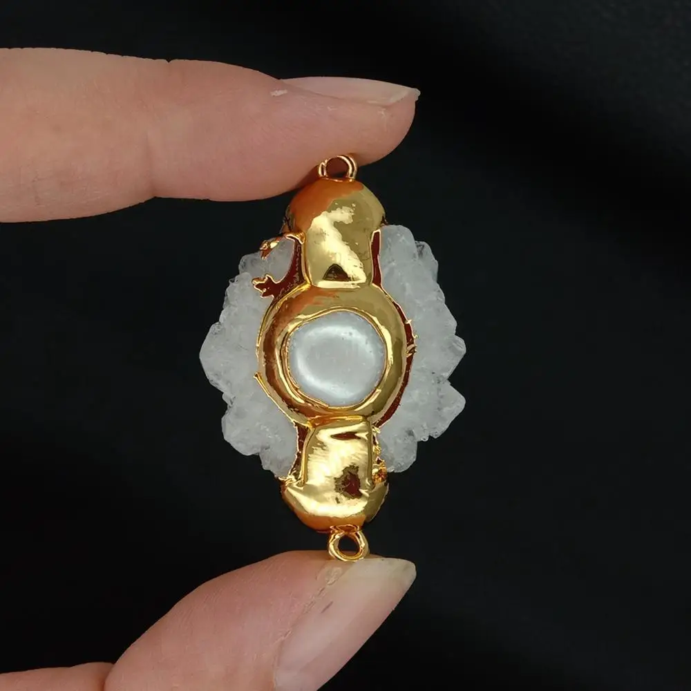 

Wholesale 5 PCS Freshwater White Pearl Natural Quartz Druzy Gold Plated Beads Connector For DIY