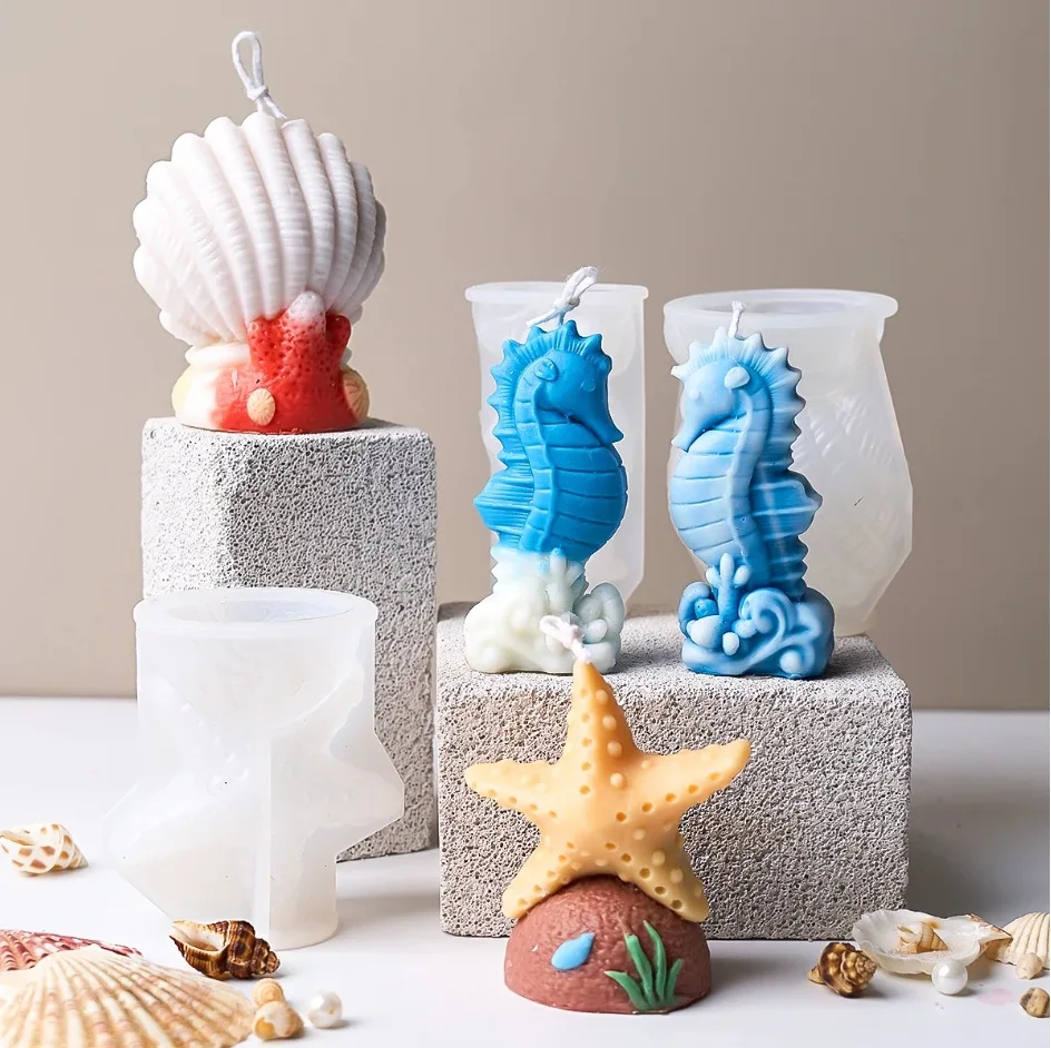 3D Ozean-Serie Silikon-Kerzenform DIY Handgemachte Seepferdchen Seestern Seifen- und Harzgussform Heimdekorationswerkzeug
