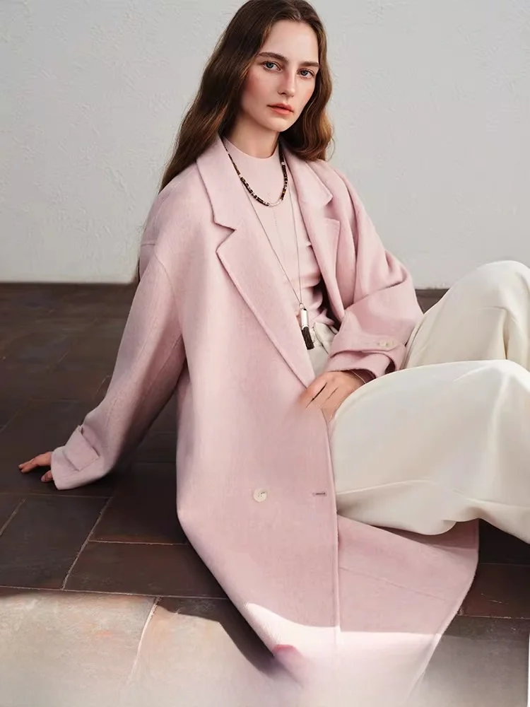 

land Diamond Tailoring Series Small Size Woolen Coat Women's Double Row Button Full Wool Winter Faion Outerwear