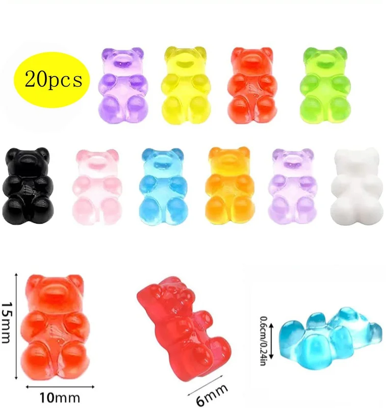 20 Pcs Gummy Bear Nail Charms 3D Nail Decoration Kawaii Candy Bear Charms for Slime Nails DIY Craft Decoration Resin Craft