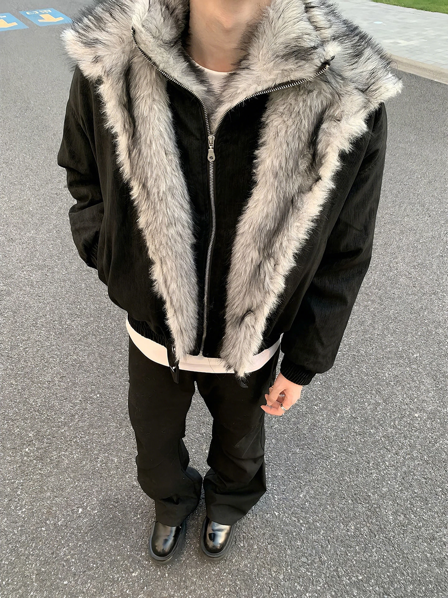 

American Sle Men's Winter Jaet Wolf King Mountain Eagle ort Cotton Coat Stand Collar Fce Warmth Thiened Casual