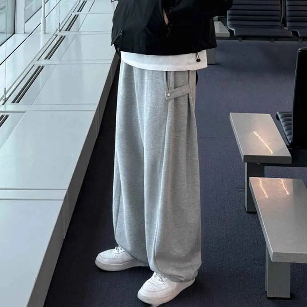 

2025 Winter New Men's Solid Color Straight Leg Trousers American Retro Fashion Trendy Street Casual Loose Simple Men's Bottoms