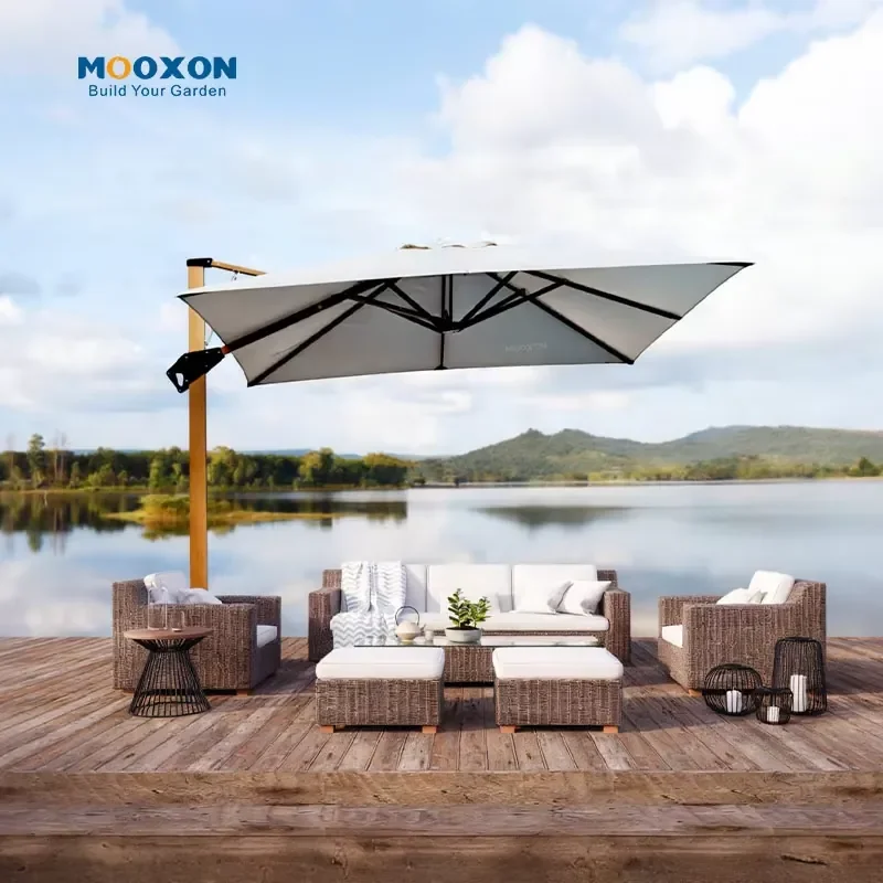 Cantilever Umbrella Parasol 360 Rotation Handle UV Resistant Heavy Outdoor Patio Shade for Poolside Cafe Hotel