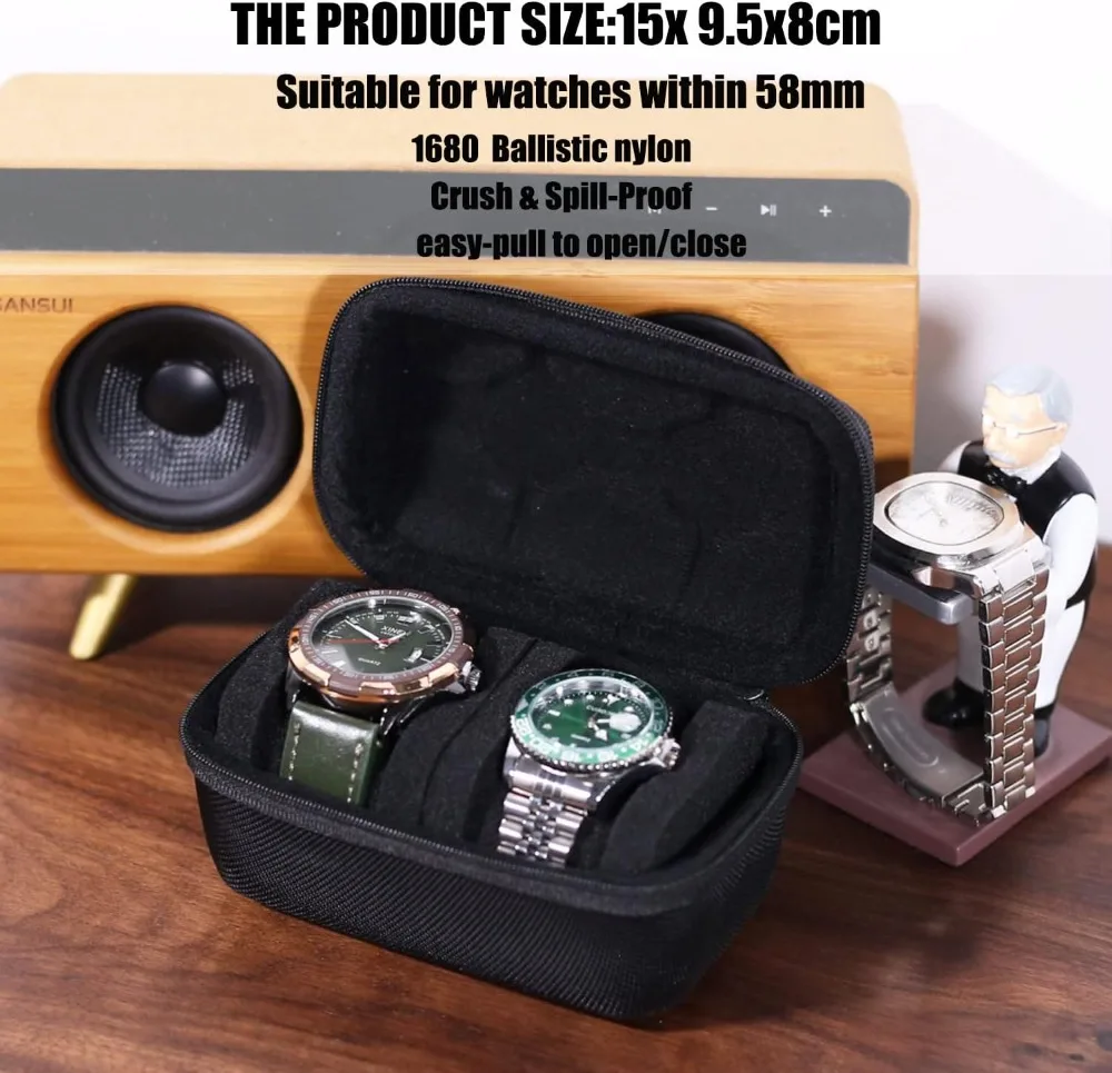 Portable Single Watch Travel Case for Men and Women, Storage Box Organizer for Wristwatches and Smart Watches, 2 Slot view 3