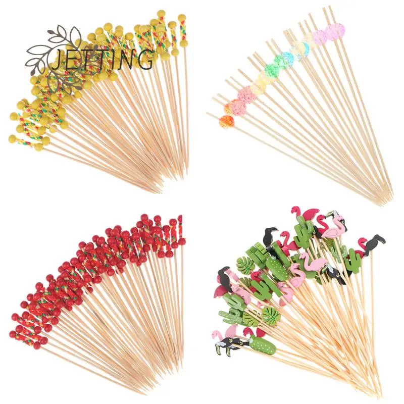 50/100Pcs Disposable Bamboo Skewers Food Cocktail Picks Buffet Fruit Cupcake Fork Sticks Party Table Decoration Supplies