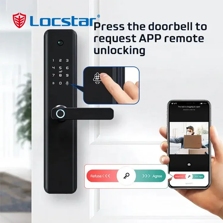 Locstar gato olho remoto placa de vídeo desbloqueado casa conectar tuya wifi app portão impressão digital fechadura inteligente com câmera