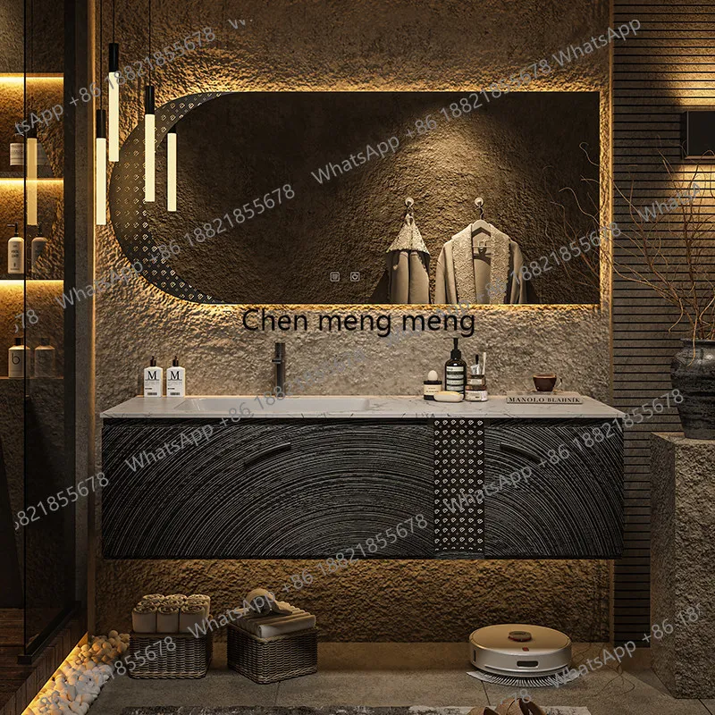 

semi-transparent bathroom cabinet combination hotel style bathroom washstand luxury stone hand washbasin cabinet customization