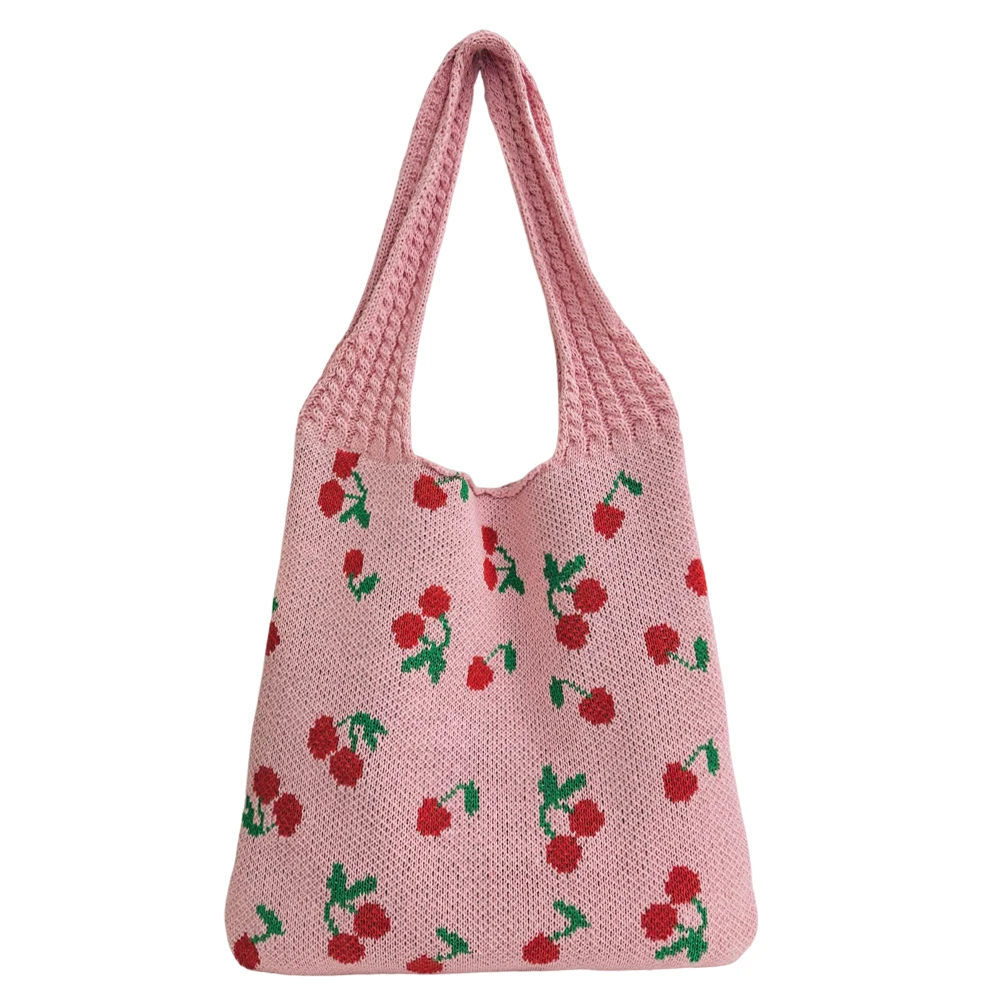 Bolsa de compras de crochê para mulheres, Bolsa de ombro de tricô, grande capacidade, bolsa diária feminina