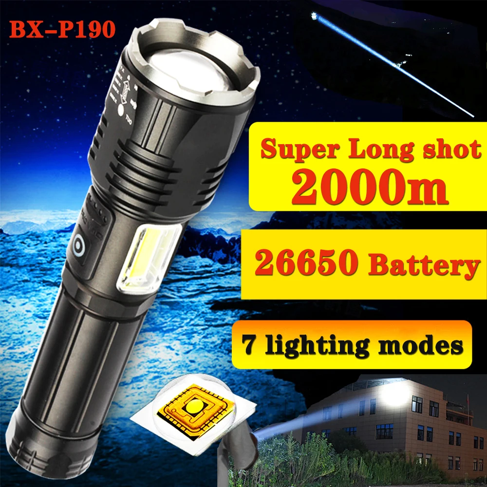 Powerful LED Flashlight BX-P19 High Power Torch light Rechargeable Tactical flashlight Zoom Lantern Long Shot Torch For Camping