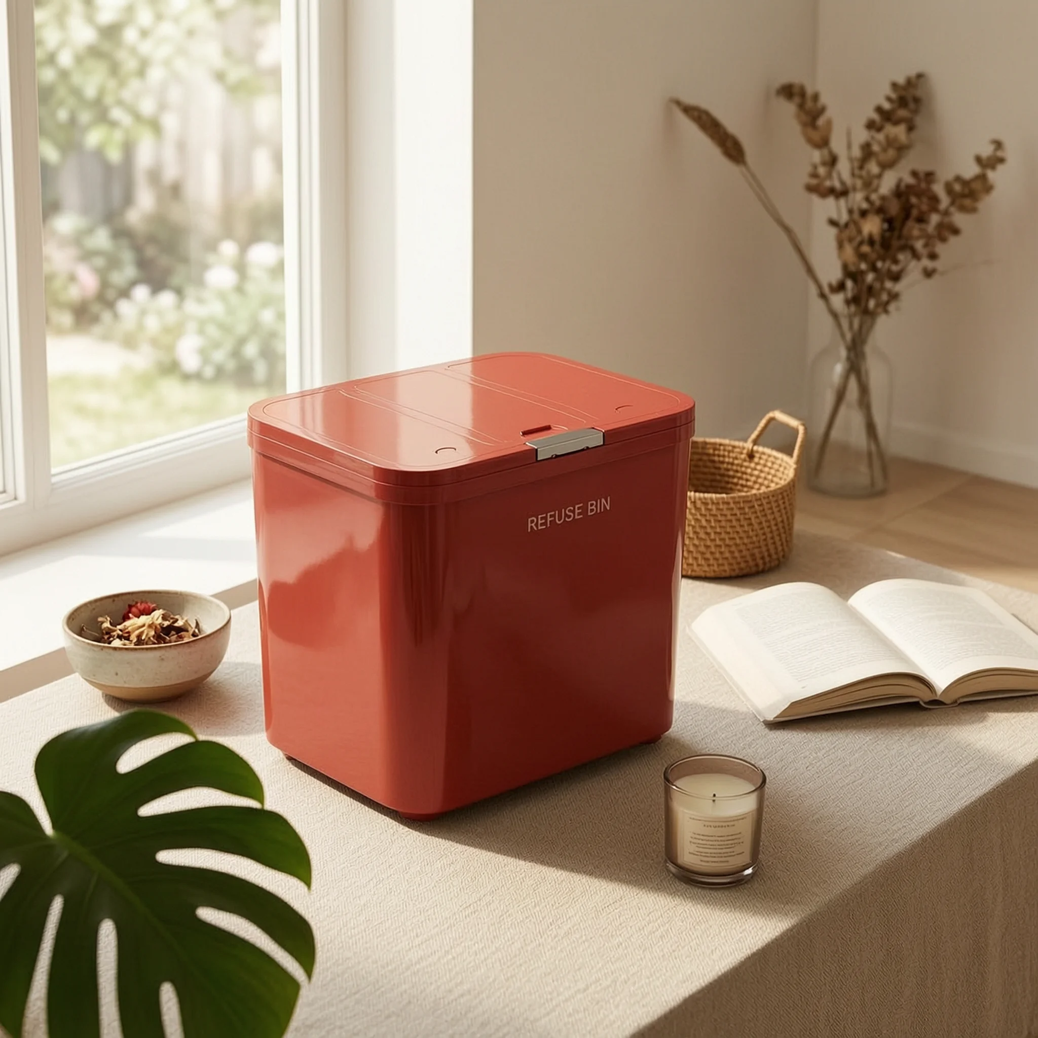 

Rolling Trash Bin Easy to Clean Floor-Standing Trash Can Rectangular Carry Handle Household Storage