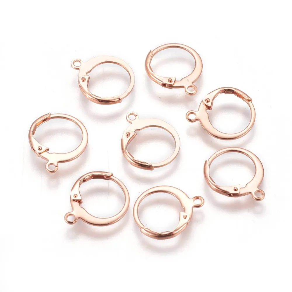50pcs 304 Stainless Steel Leverback Earring Findings for jewelry making DIY Earring accessories, with Loop, Rose Gold Color