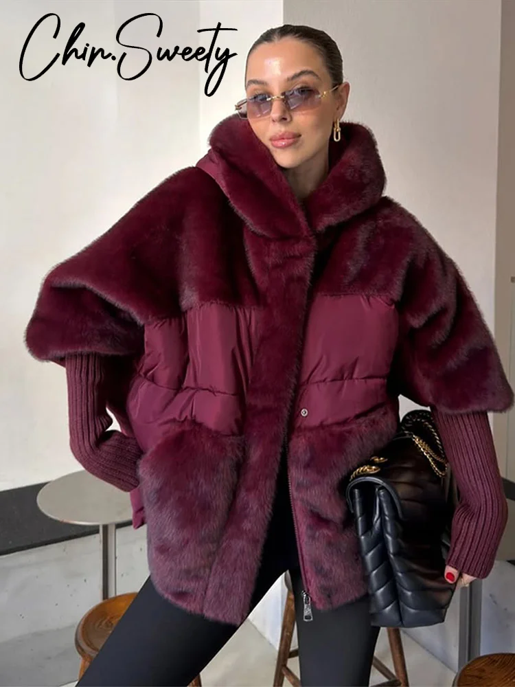 معطف نسائي غير رسمي منسوج من الفرو مع قلنسوة بأكمام كاملة معاطف فضفاضة ودافئة وسميكة للسيدات ملابس شتوية أنيقة جديدة لعام 2025