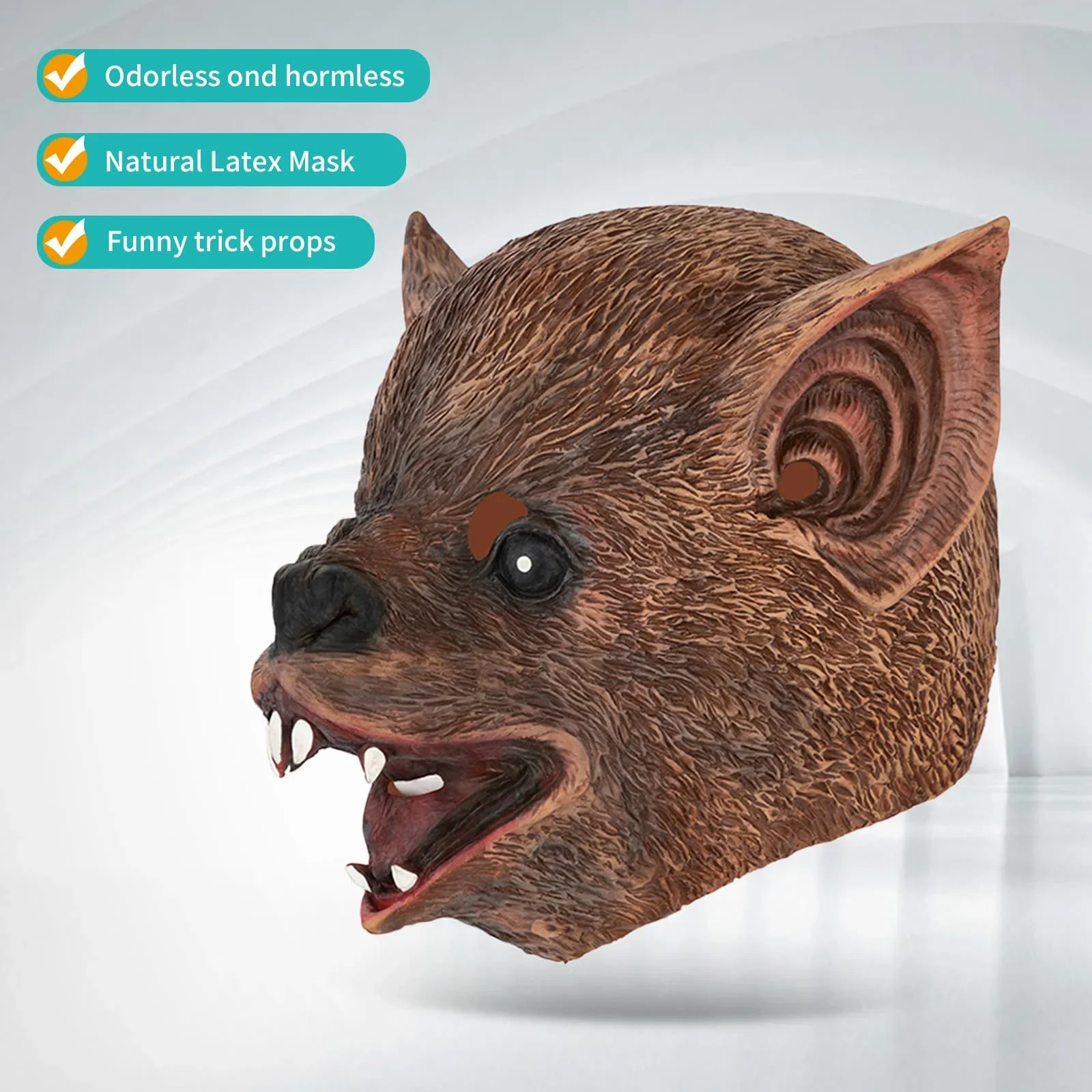 قطعة واحدة من قناع الخفافيش الواقعي للغاية، قناع تنكري لحفلات الهالوين، دعائم لعب الأدوار، مادة اللاتكس