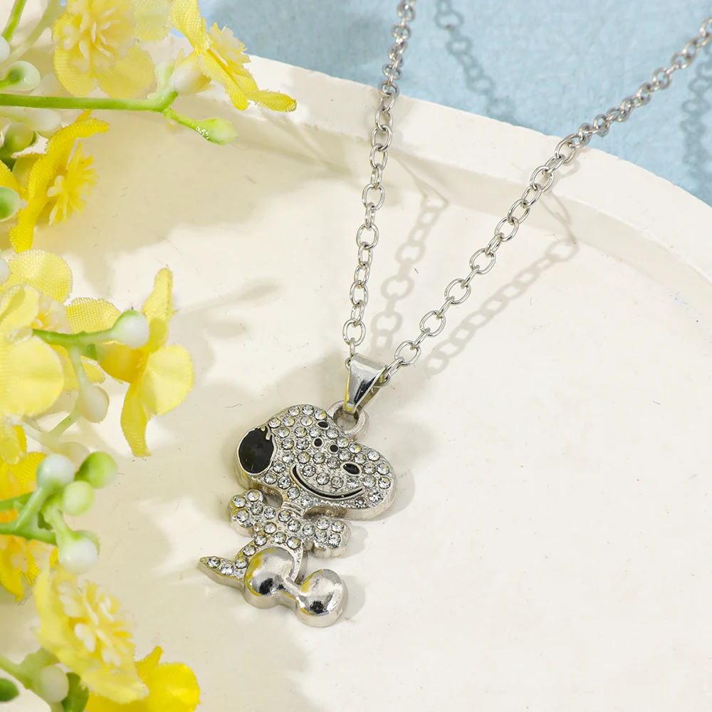 Cartoon Snoopy Full Rhinestone Necklace Fashion Personality Pendant for Valentine's Day Jewelry Accessories Gift